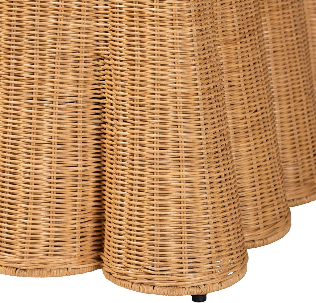 Bali & pari Palm Bohemian Honey Scallop Rattan Ottoman