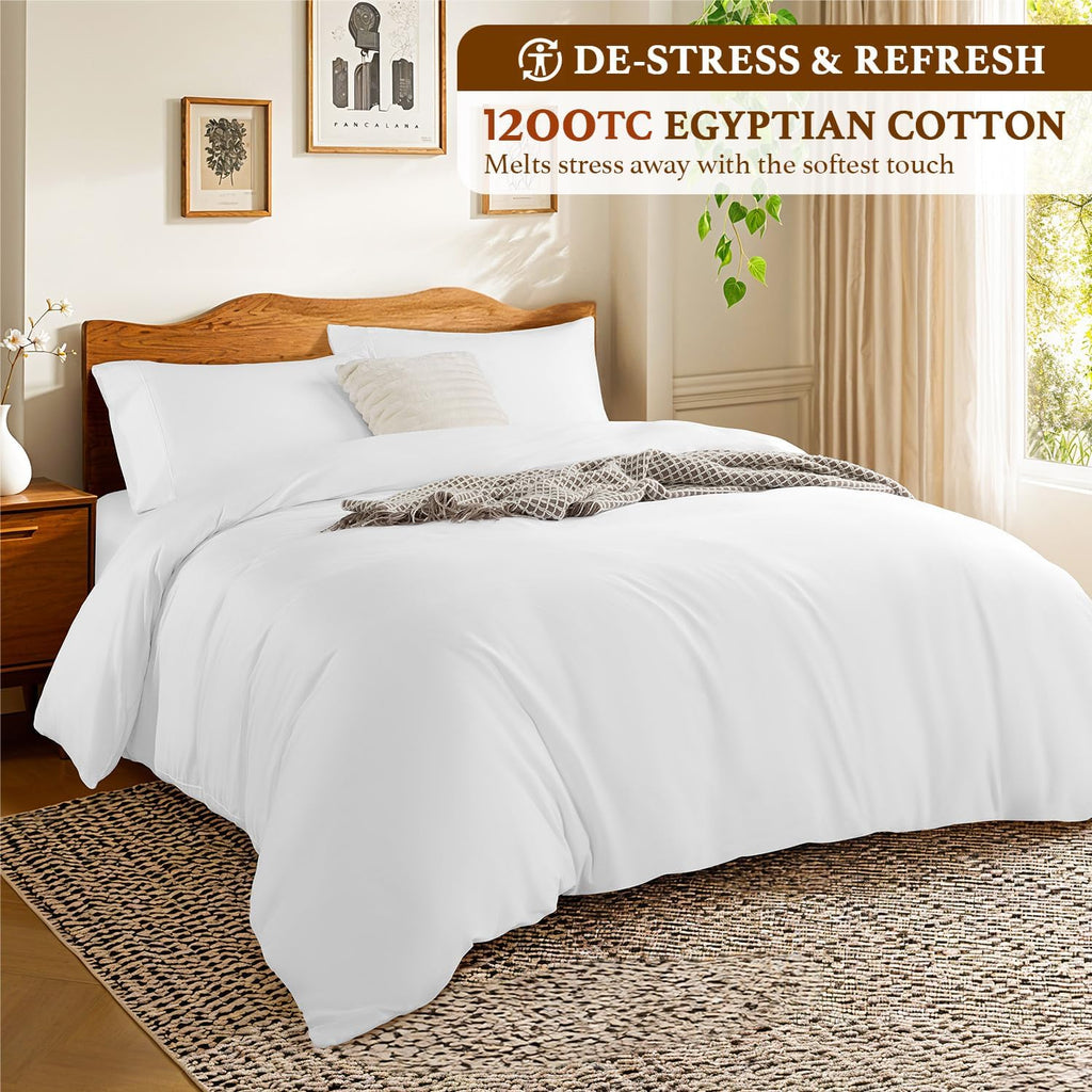 DEITAS 100% Cotton Duvet Covers - 1200 Thread Count, Luxury Egyptian Cotton Comforter Cover, Hotel Bedding Duvet Covers 3 Piece(King,White)