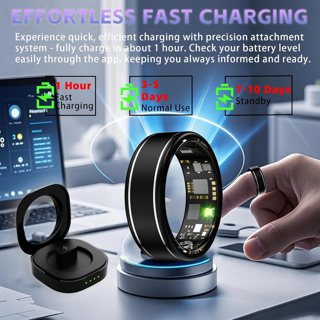 Smart Ring for Men Women – Fitness Tracker Ring with Heart Rate, SpO2, Blood Pressure, Sleep Monitoring, Step & Calorie Counter, No Subscription Fee, iOS & Android Compatible (Black, 12)