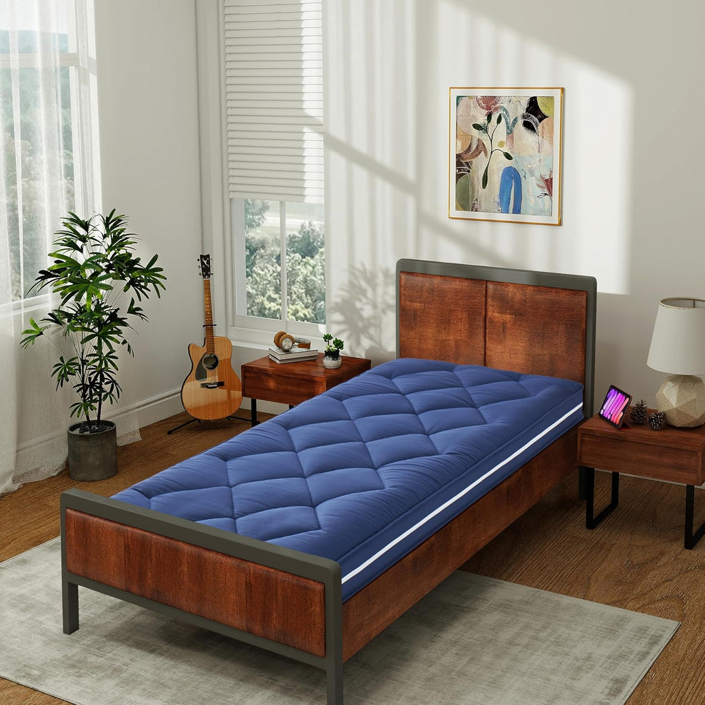 Jamdok 4Inch Floor Mattress,3 Layer Structure Cot Mattress Topper,Gel Memory Foam Futon Mattress,Removable Thickened Cover,Portable Roll Up Sleep Pad (Blue, 72X24)