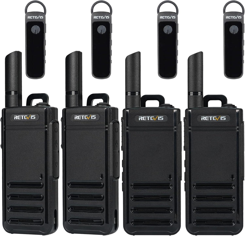 Retevis RB39P Bluetooth Walkie Talkies, Wireless Earpiece Auto Reconnect, Portable FRS Two Way Radios, License-Free, Hands Free, Type-C, Compact, 2 Way Radio for Church Hospital Retail School (4 Pack)