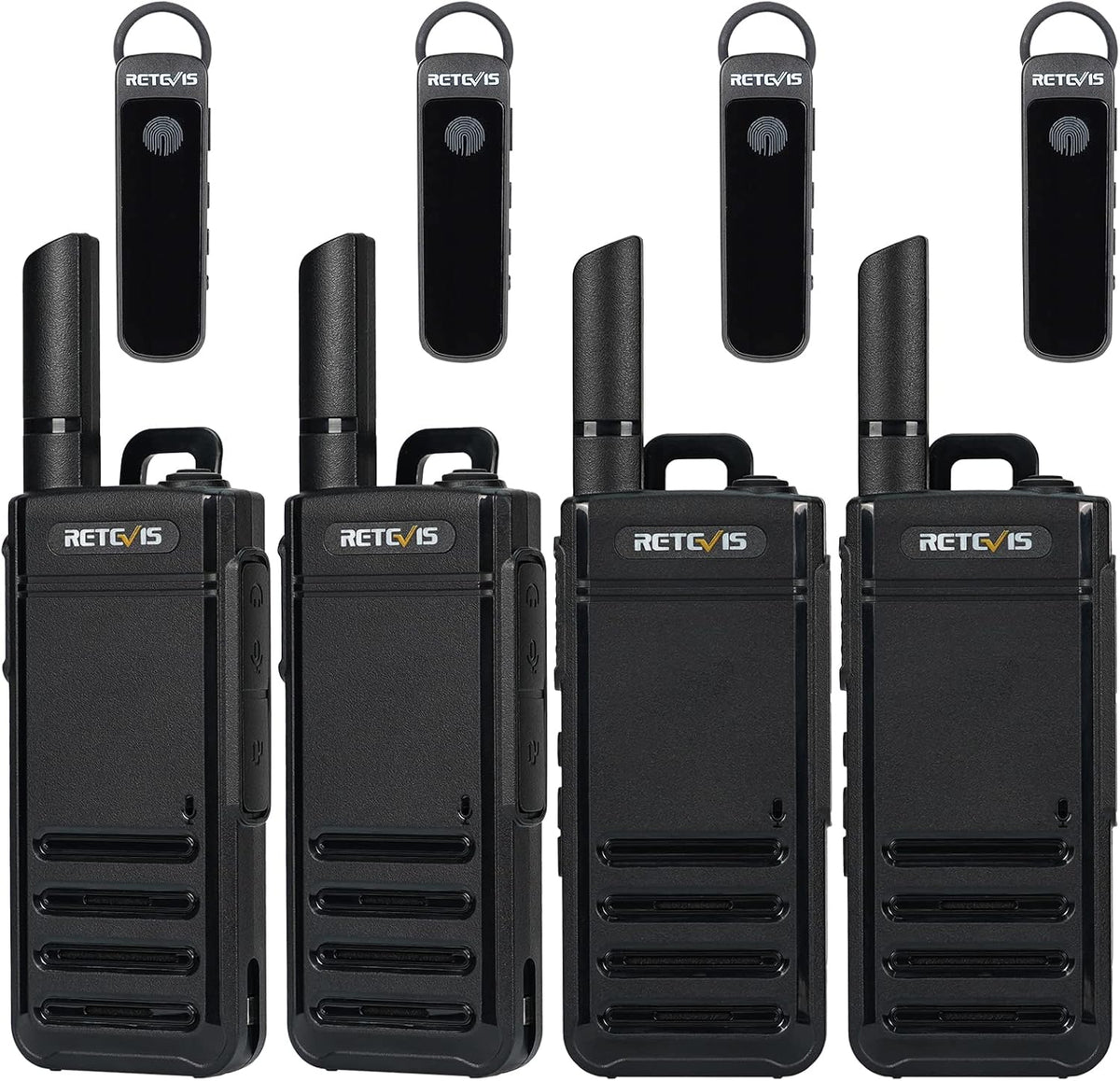 Retevis RB39P Bluetooth Walkie Talkies, Wireless Earpiece Auto Reconnect, Portable FRS Two Way Radios, License-Free, Hands Free, Type-C, Compact, 2 Way Radio for Church Hospital Retail School (4 Pack)