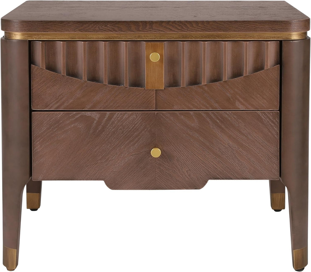 Christopher Knight Home Lehend Modern Rectangular Nightstand with Drawers, Bedside Table/End Table with Metal Button Handle for Bedroom/Living Room, Storage Cabinet with 2 Drawers, Brown