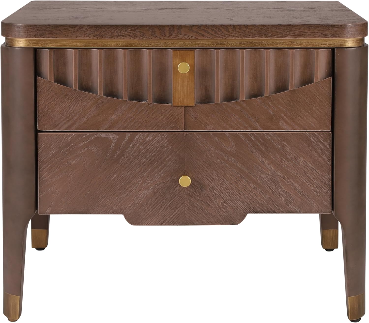 Christopher Knight Home Lehend Modern Rectangular Nightstand with Drawers, Bedside Table/End Table with Metal Button Handle for Bedroom/Living Room, Storage Cabinet with 2 Drawers, Brown
