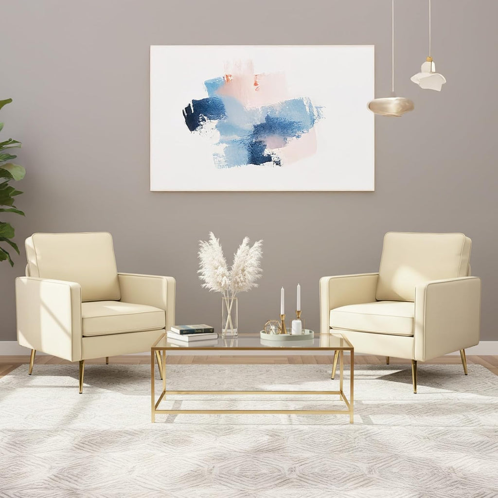 VINGLI Modern PU Leather Accent Chairs Set of 2, Single Sofa Chair with Pocket Coil Seat, Metal Backrest & Solid Wood Frame, Upholstered Armchair for Living Room, Bedroom or Office