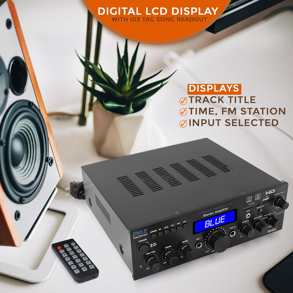 Pyle Wireless Bluetooth Home Stereo Amplifier - Multi-Channel 200 Watt Power Amplifier Home Audio Receiver System w/HDMI, Optical/Phono/Coaxial, FM Radio, USB/SD, AUX, RCA, Mic - Remote -PDA9HBU.5