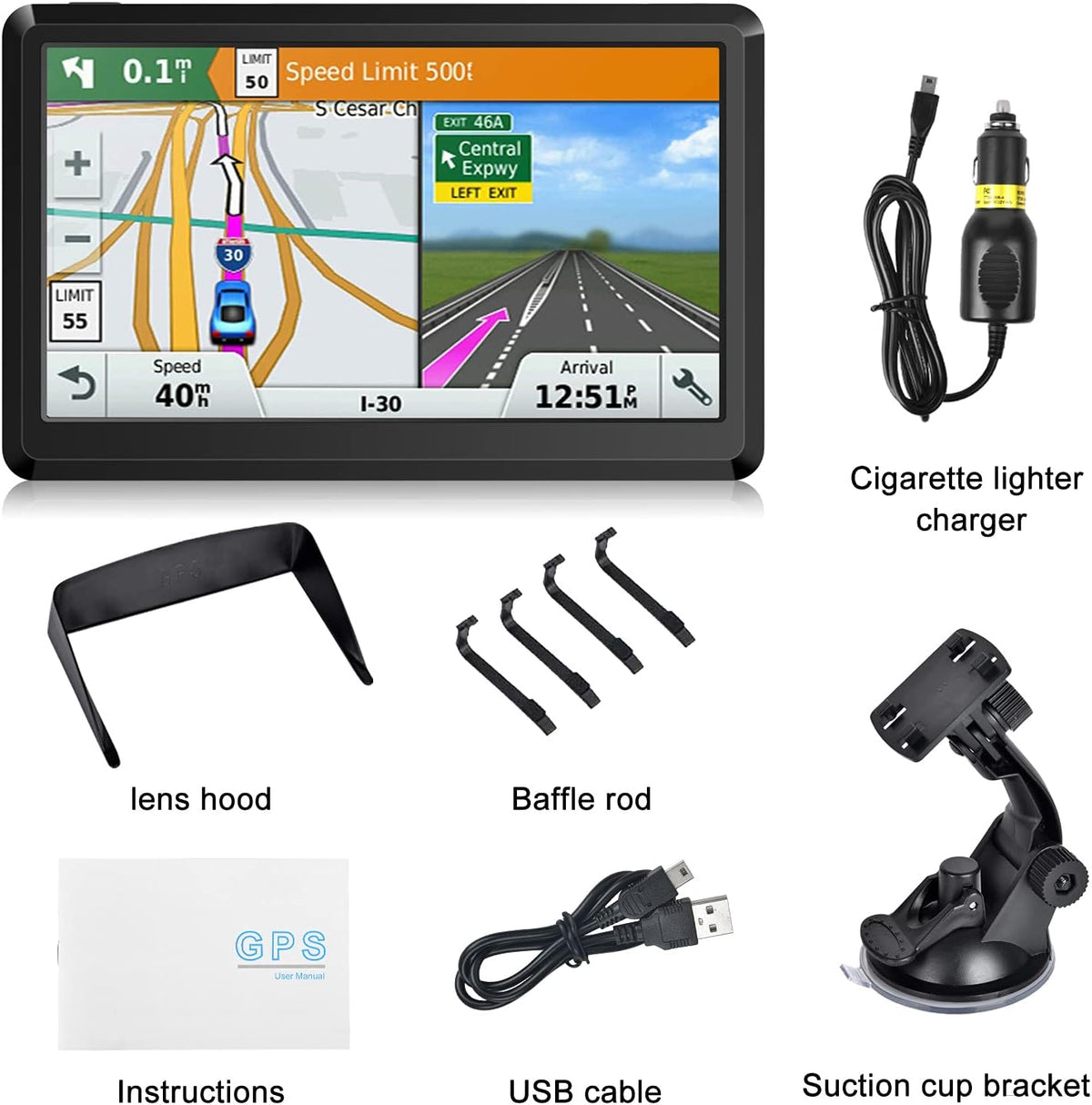 7 inch Global Dashboard GPS Navigation Device Sunshade with SAT NAV Map for All Cars Lorry Trucks