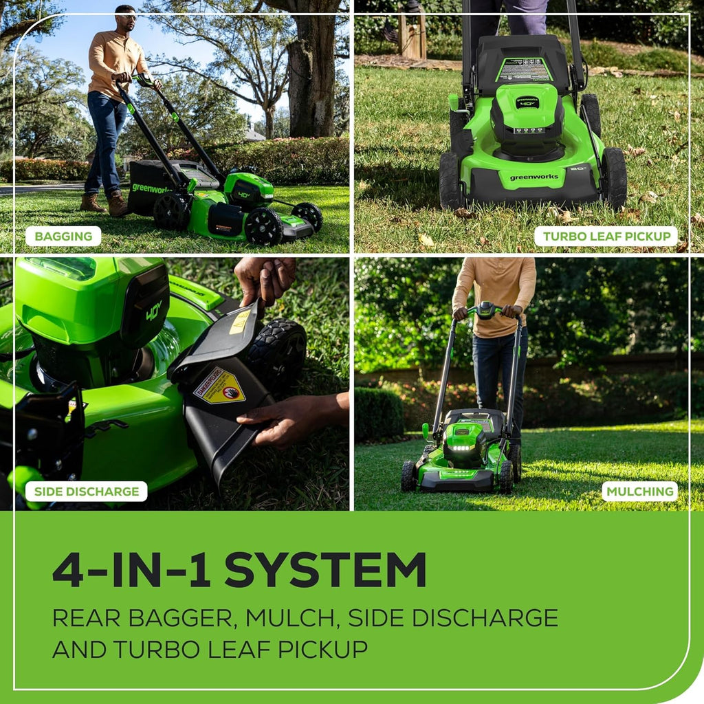Greenworks 40V 20" Cordless Battery Push Lawn Mower, 13" String Trimmer & 350 CFM Leaf Blower w/ 4.0Ah Battery & Charger