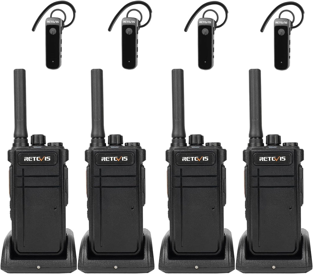 Retevis RB37 Bluetooth Walkie Talkies, Bluetooth Two Way Radio with Wireless Earpiece, Flashlight, 2000 mAh&120h Standby, Type-C, 9-Level VOX&Squelch, for School Hospital Retail Manufacture (4 Pack)