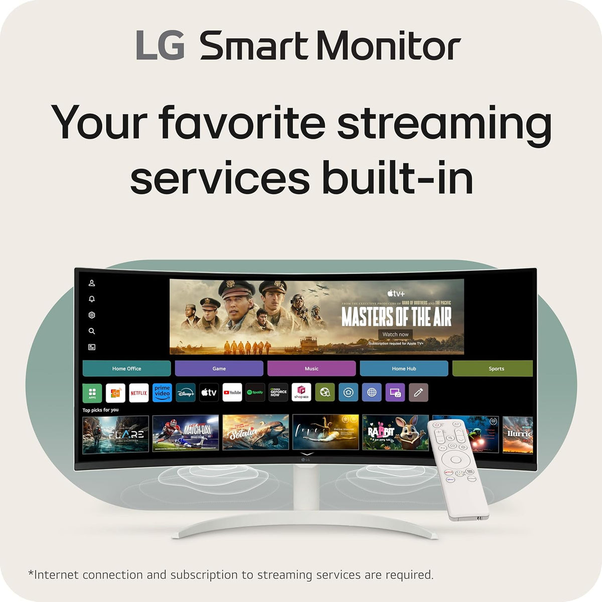 LG 34SR60QC-W 34-inch QHD (3440x1440) Curved Smart Monitor with Streaming, UltraWide Screen, webOS, HDR10, 100Hz, Built-in Speaker, AirPlay2, Screen Share, Bluetooth, ThinQ App, White