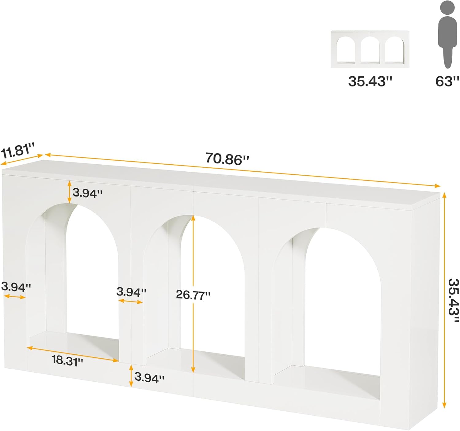 Tribesigns 70.9" White Console Table with Storage, Wood Entryway Entry Table with 3 Arched Shelves for Foyer, Hallway, Living Room, Behind Couch Sofa, Narrow Long