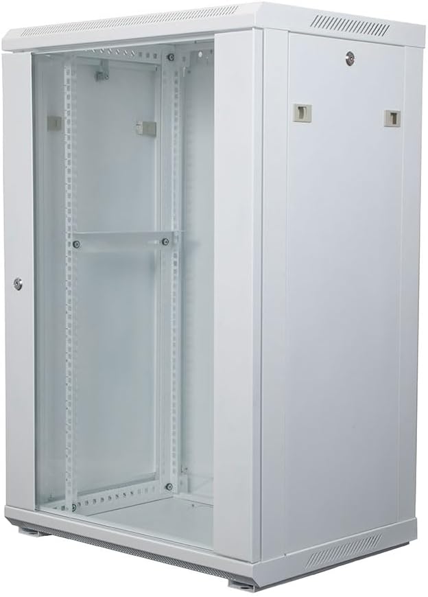 NavePoint 18U Network Cabinet with Glass Door – 18U Wall Mount Server Cabinet White 19” Rack for IT Equipment, AV Devices, Networking Equipment –23” Deep Server Rack Enclosure