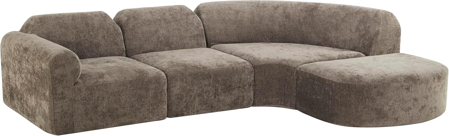 Merax Modern Curved Sectional Sofa with Ottoman, Couch 4-Piece Set High-Density Compressed Sponge, Fully Assembled, Right Hand Facing, Plush Deep Seat for Living Room, Lounge, Apartment, Dark Brown