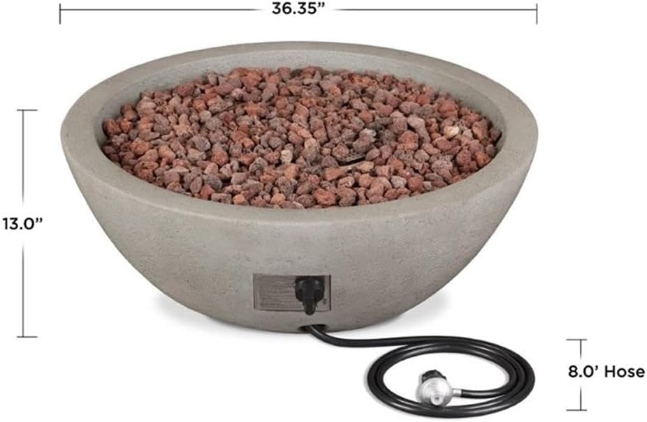 Real Flame Riverside 36" Round Propane or Natural Gas Fire Pit, Stainless Steel Burners, Natural Gas Conversion Kit Included, 50,000 BTU, Push Button Ignition - Glacier Gray