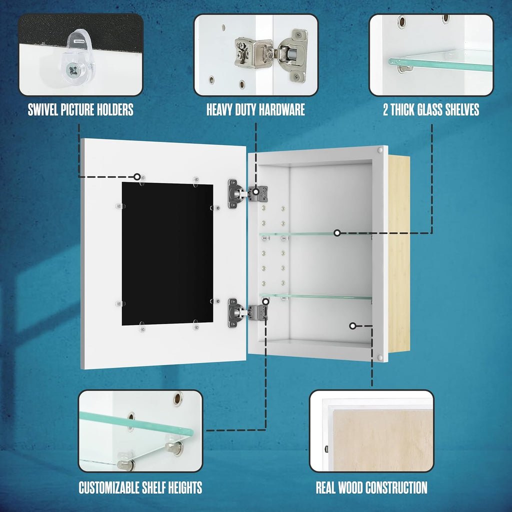 Houseables Medicine Cabinet No Mirror, Recessed Medicine Cabinet, Hidden in Wall Niche, Without Mirror, Picture Frame, Concealed, Built in, Between Stud Shelf Insert, Bathroom Storage, 12x15 (14x17)