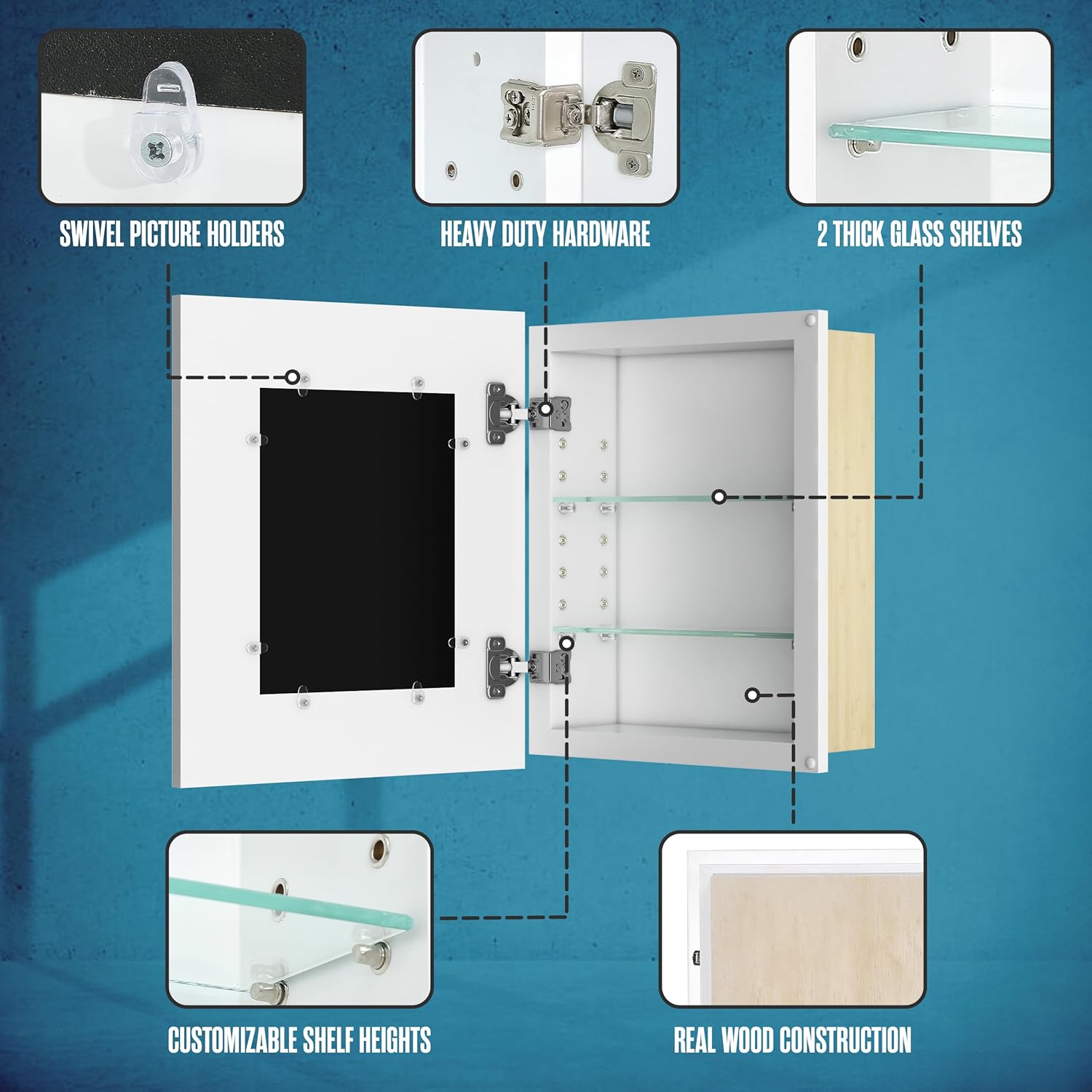 Houseables Medicine Cabinet No Mirror, Recessed Medicine Cabinet, Hidden in Wall Niche, Without Mirror, Picture Frame, Concealed, Built in, Between Stud Shelf Insert, Bathroom Storage, 12x15 (14x17)