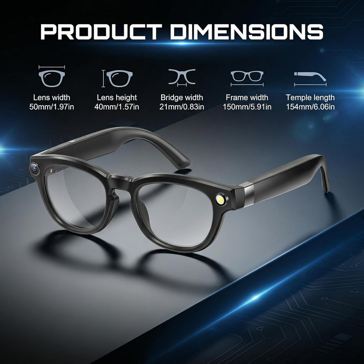 AI Smart Glasses with 8MP Camera, 1080P Video Recording Sunglasses with Audio, Real-Time Translation & Object Recognition, Bluetooth Smart Eyewear withVoice Assistant (Black)