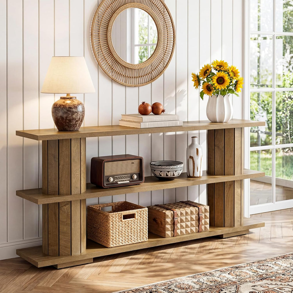 Tribesigns Console Table with Storage, 62.9-Inch Long Narrow Entryway Sofa Table 3-Tier Shelves for Living Room Hallway Entrance