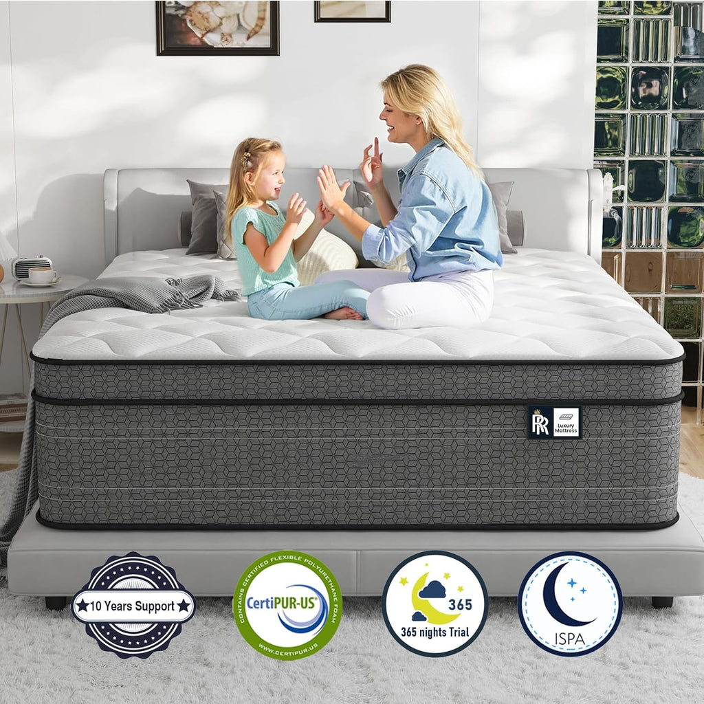 Ruoysun Queen Mattress, 14 Inch Medium Firm Hybrid Queen Size Mattress in a Box, Strong Edge Support, Motion Isolation, with 7-Zones Pocket Springs, Fiberglass-Free, Pressure Relief, CertiPUR-US