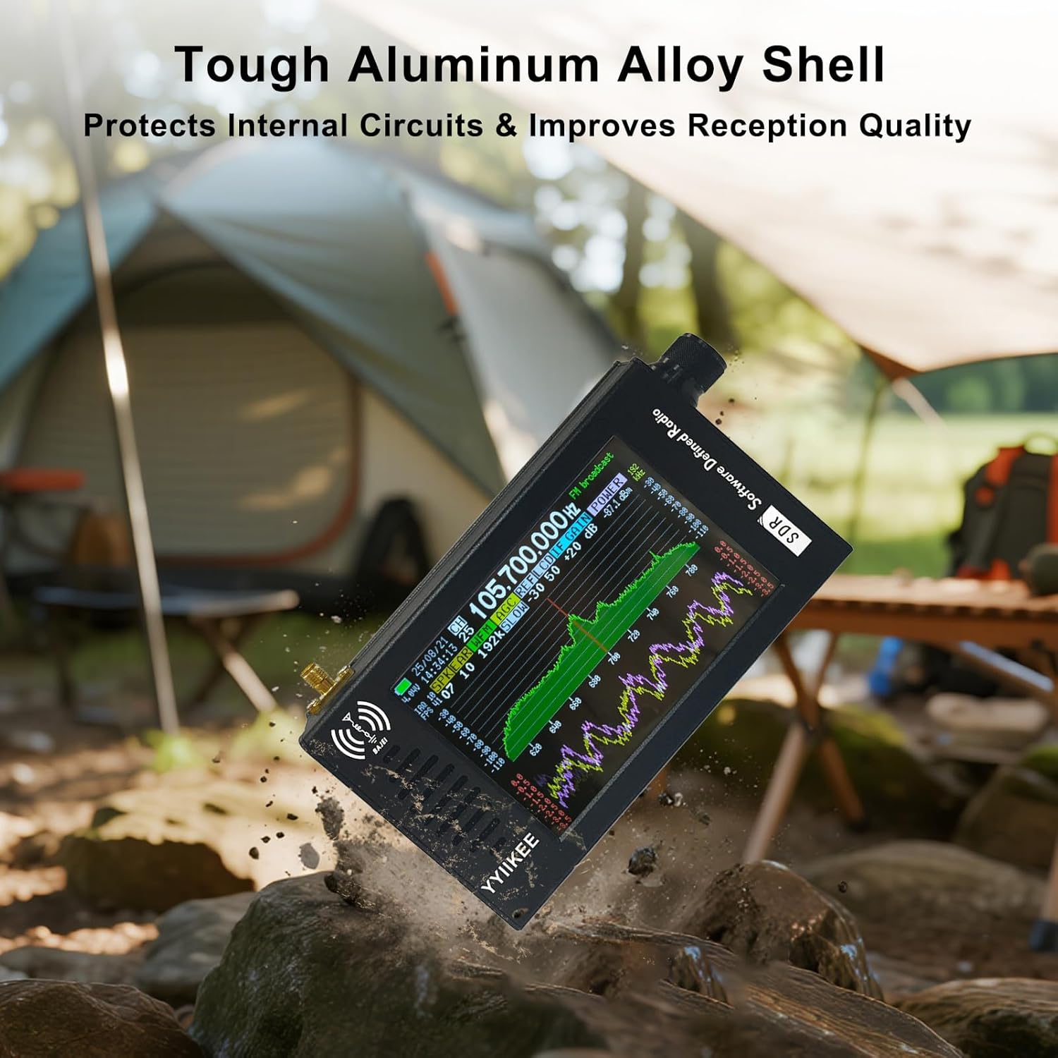 Portable SDR DSP Radio Receiver – 4.3” Touchscreen, 100KHz-149MHz, Full Band Shortwave, FM MW SSB CW HAM, 192kHz Spectrum, Waterfall Display, CNC Aluminum Alloy Case, Rechargeable Battery