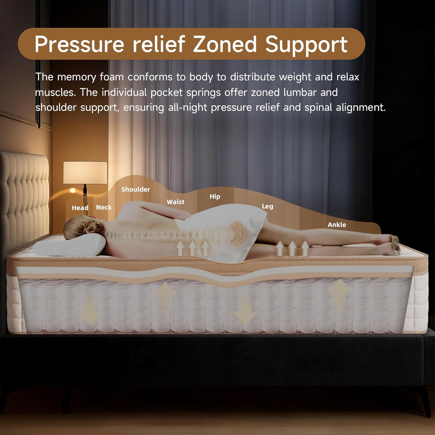 MOOA 12 Inch Queen Mattress - Mattress Hybrid Cooling Gel Memory Foam & Pocket Coils,Medium Firm Mattress in a Box for Ergonomic Spinal Support,Motion Isolation & Edge Support for Side & Back Sleepers