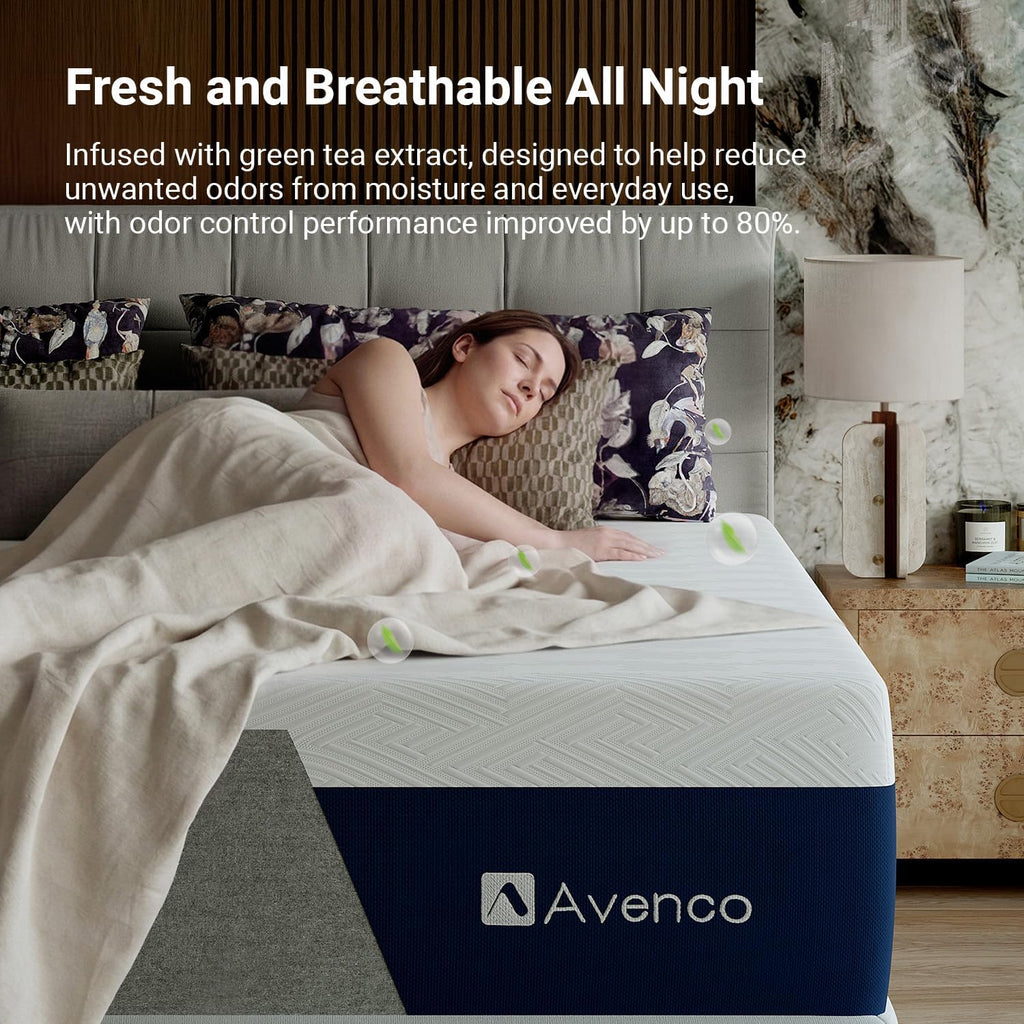 Avenco Full Size Mattress 10 Inch, Luxury Green Tea Gel Memory Foam Mattress Full for Breathable Cool Rest, Tri-Layer Support Medium Firm Mattresses in a Box for Contouring Comfort & Pressure Relief