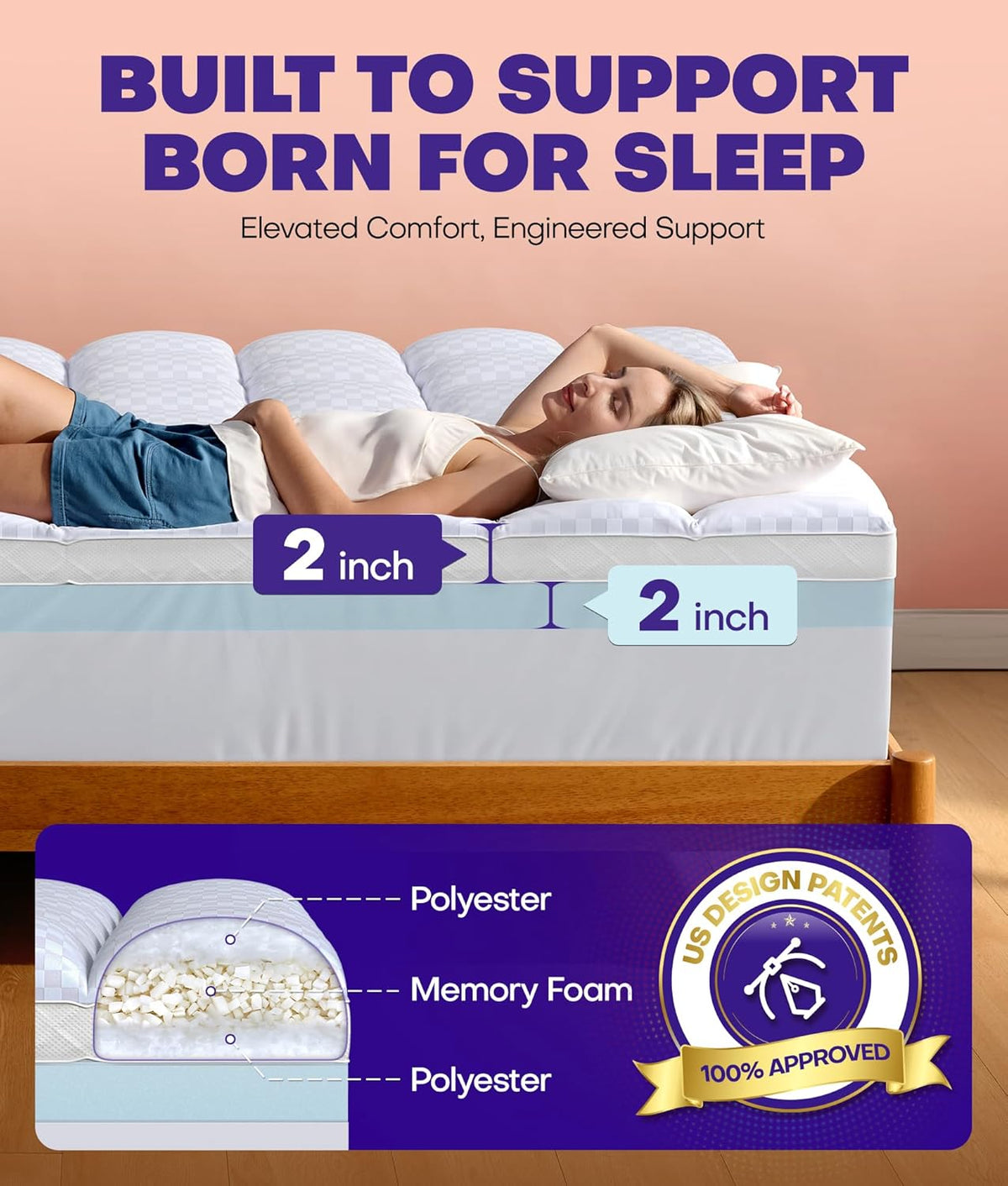 Dual Layer 4 Inch Memory Foam Mattress Topper for Pressure Relief with 4X Support, 2" Pillow Top Full Mattress Topper 50% Viscose Made from Bamboo Plus 2" Cooling Gel Memory Foam Mattress Pad