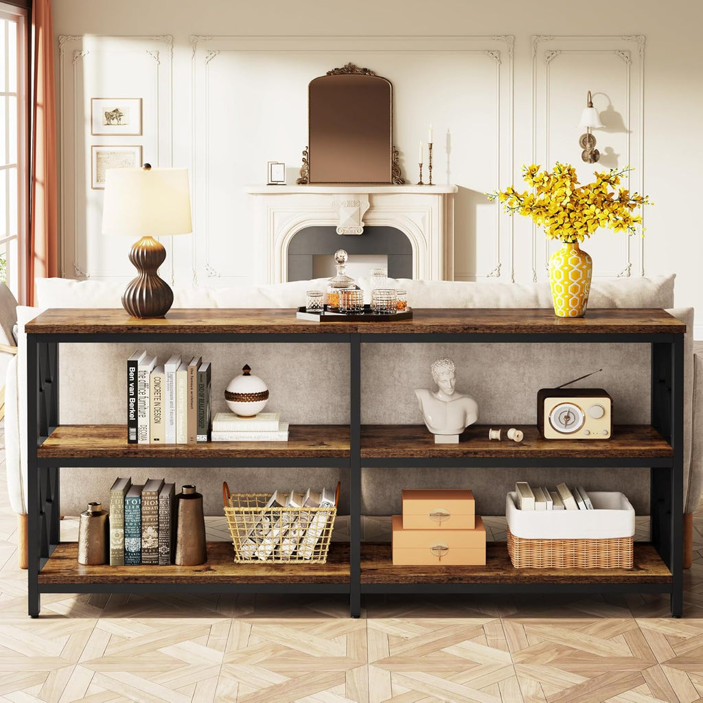 LITTLE TREE Console Table with Storage Shelves, 70.9" Industrial 3-Tier Sofa Table for Living Room, Long Foyer Table Entryway Table for Hallway, Front Door, Entrance, Rustic Brown & Black