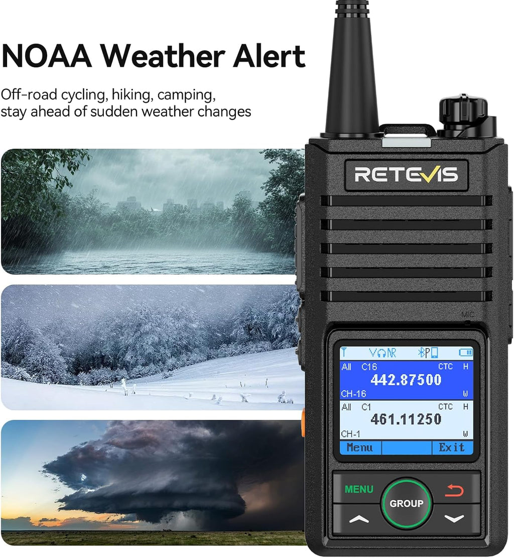 Retevis RB58 Bluetooth Walkie Talkies with Wireless Earpieces,IP54 Two Way Radio with Noise Cancelling,APP Control,Group Call,1800mAh,NOAA,VOX,Emergency Alarm,for Hunting Camping Family(2 Pack)