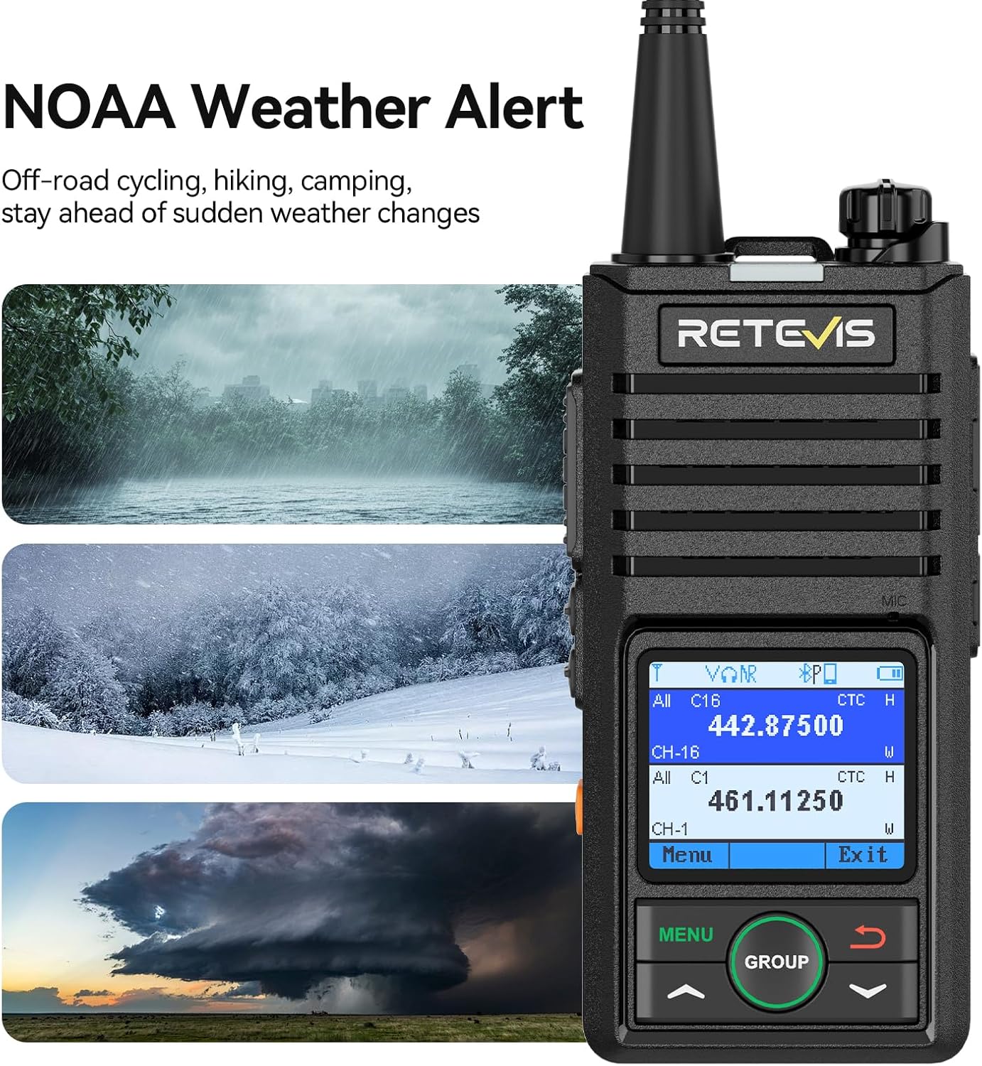 Retevis RB58 Bluetooth Walkie Talkies with Wireless Earpieces,IP54 Two Way Radio with Noise Cancelling,APP Control,Group Call,1800mAh,NOAA,VOX,Emergency Alarm,for Hunting Camping Family(2 Pack)
