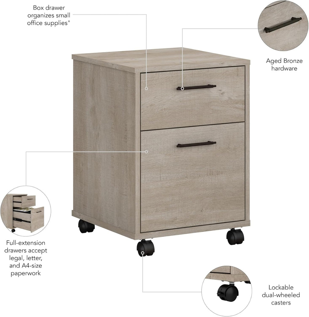 Bush Home Key West 2 Drawer Mobile File Cabinet, Rolling File Cabinet for Home Office