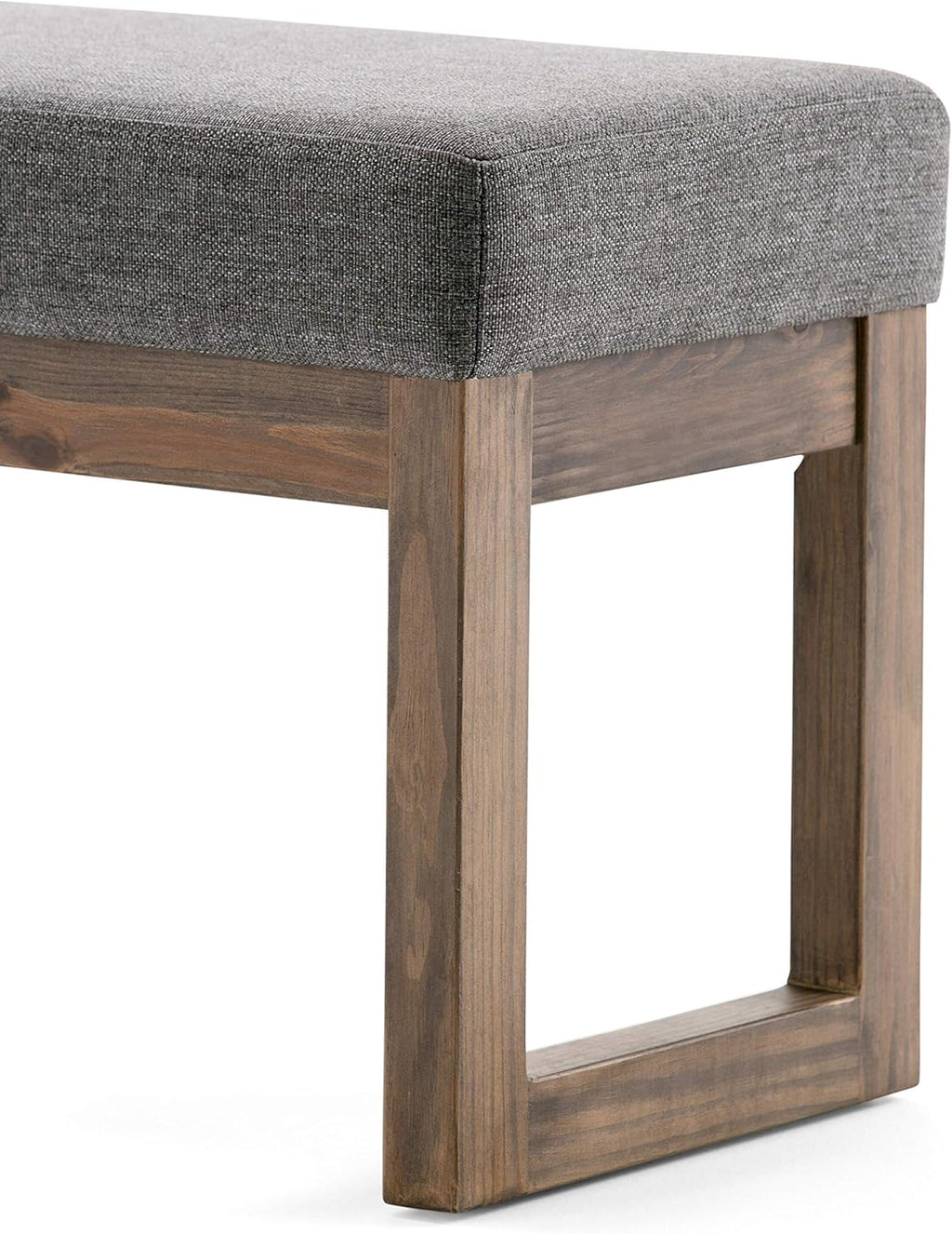 SIMPLIHOME Milltown Small Ottoman Bench - 27" Wide x 18" High Upholstered Linen Look Fabric Rectangle Footstool Ottoman in Grey, Contemporary Bench for Entryway with Cushioned Seat, Assembled