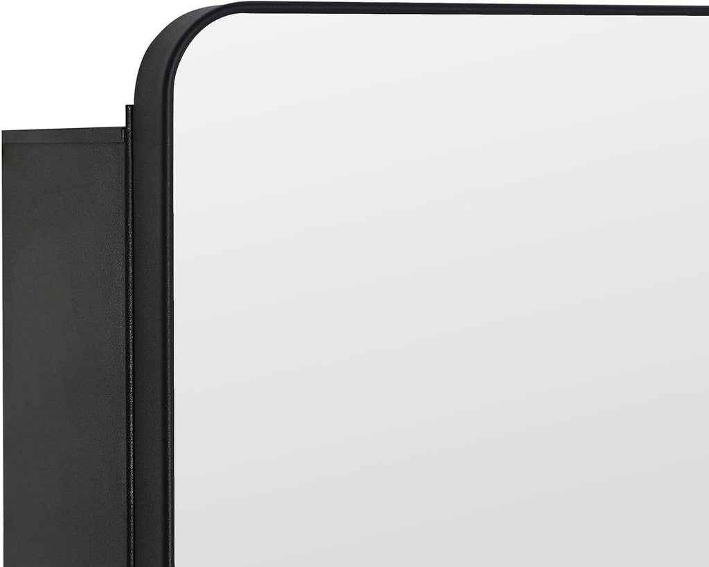 IDYLLOR Bathroom Mirror Medicine Cabinet with Round Corner Framed Door 48 x 30 inch, Black .Recessed or Surface Mount, with Adjustable Glass Shelves