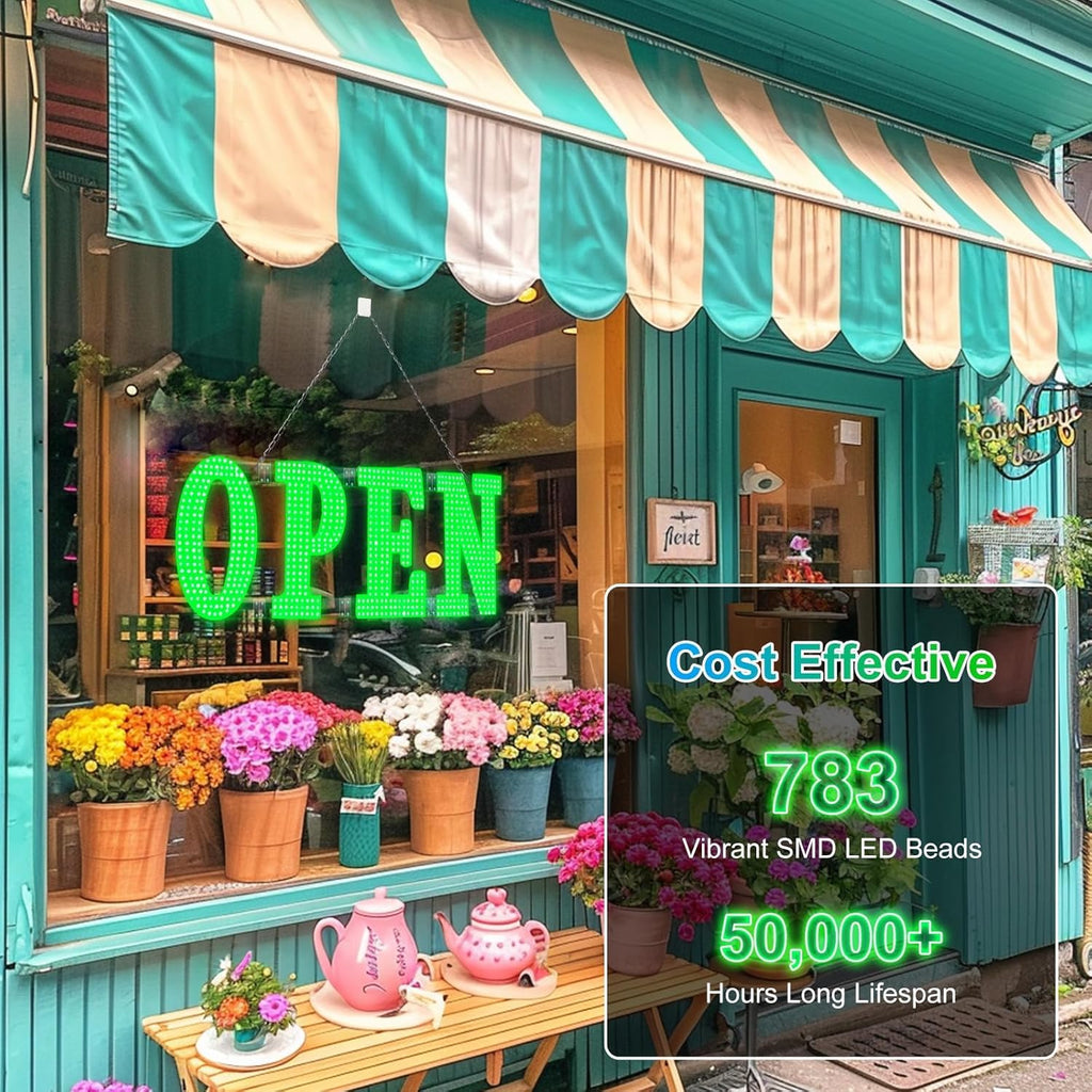 40"x14" Large LED Open Signs for Business Super Bright Unique Design Open Sign with Hanging Installation for Window Stores Bar Hotel Retail Shops Salon Restaurant Office Green