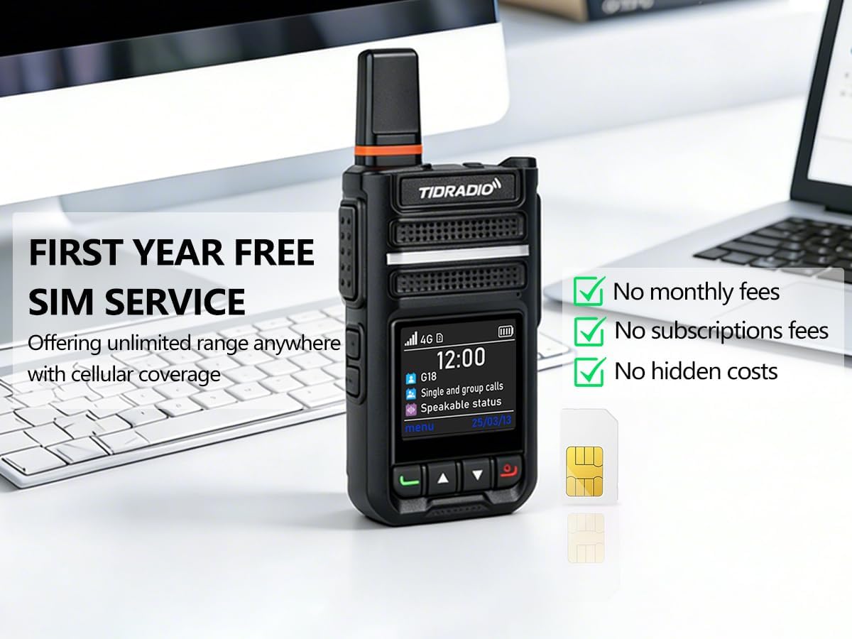 TIDRADIO Rapid Global Walkie Talkies Unlimited Range, TD-G18 PoC Radios Long Range, 4G LTE Nationwide PTT Two Way Radios Long Distance 6000+Miles for Family Logistics Company-2pcs with SIM Card