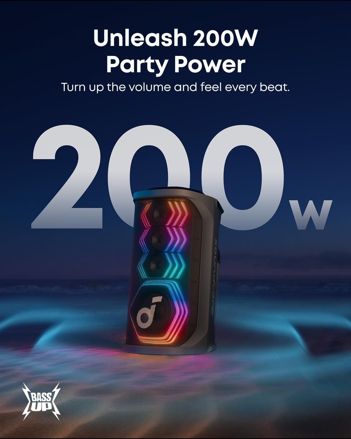 soundcore Rave 3S AI Party Speaker with 2 Wireless Microphones, 200W Sound, AI Vocal Removal, Reverb, Light Show, 12H Playtime, Portable Bluetooth PA System for Home, Party, or Backyard (Renewed)