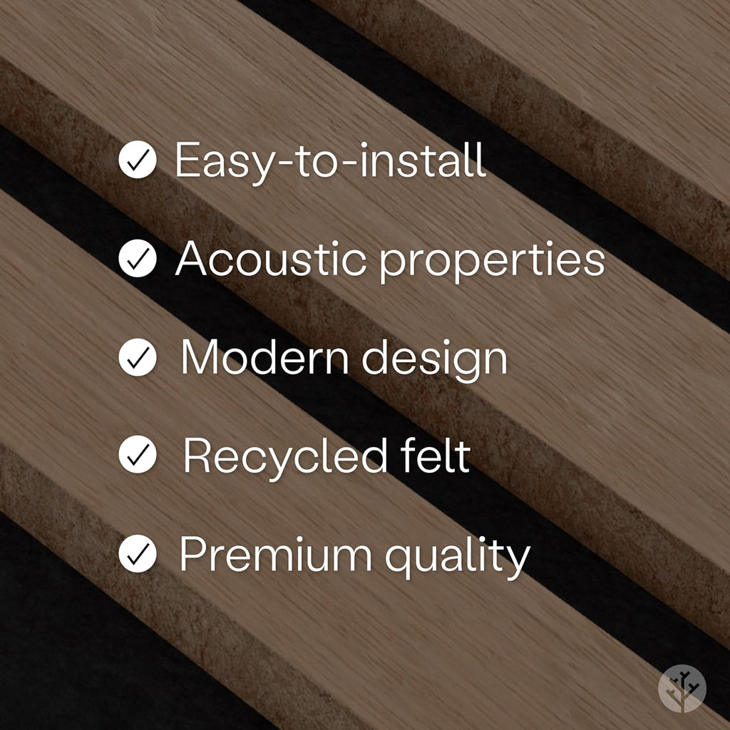 WVH Slatpanel Oak Natural Core– Acoustic 3D Textured Wood Panels for Walls & Ceilings | Decorative Panels for Homes, Offices & Studios | 2 x-94.49” x 12.6” | Real wood veneer, MDF, Felt