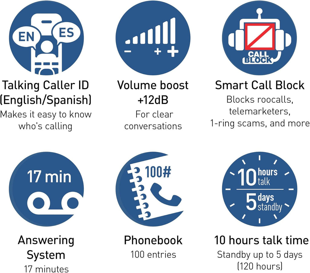 Panasonic Cordless Phone, Easy to Use with Large Display & Big Buttons, Flashing Favorites Key, Flashlight, Call Block, Volume Boost, Talking Caller ID, House Phones, 3 Handsets - KX-TGU433B