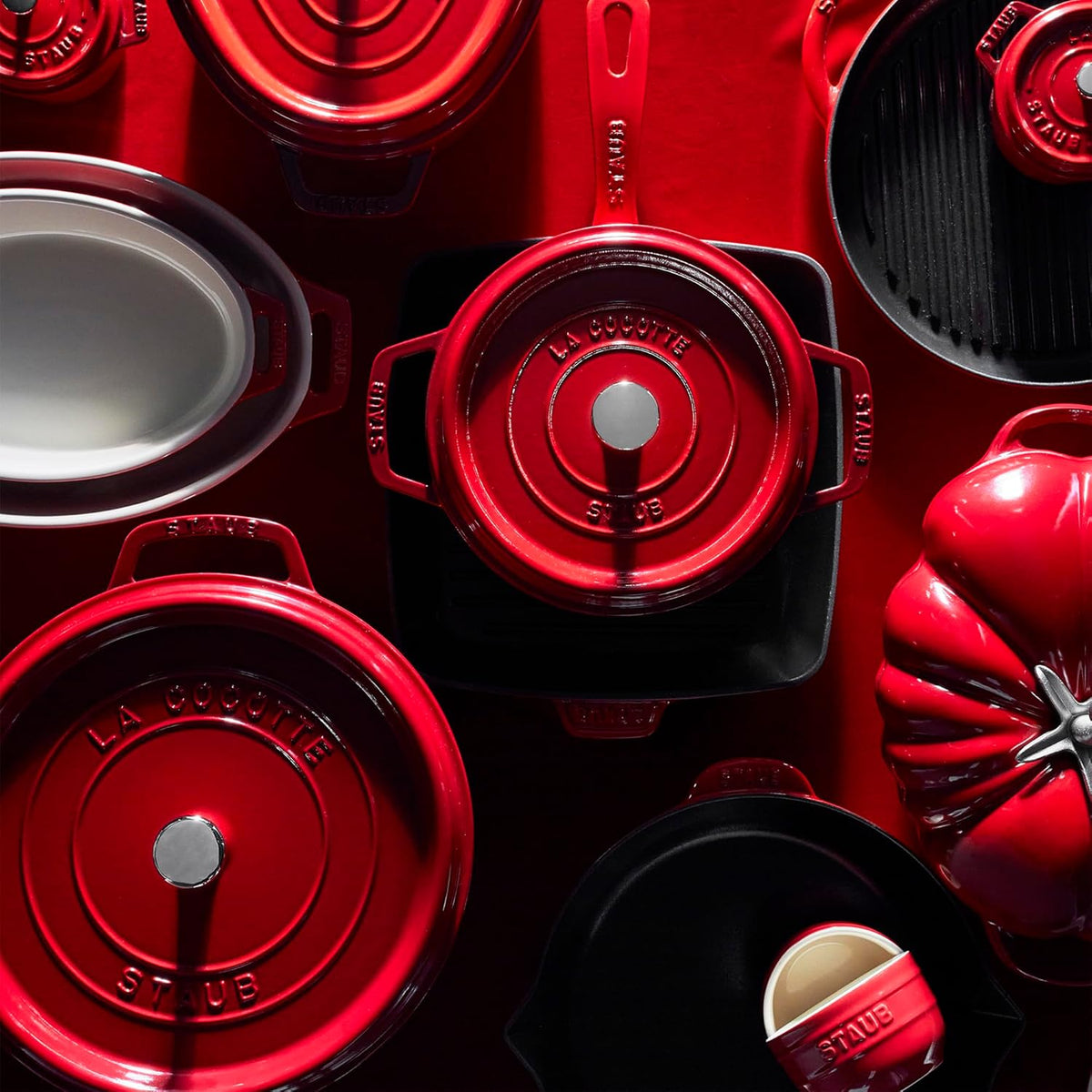 Staub Cast Iron Round Cocotte, Dutch Oven, 7-quart, serves 7-8, Made in France, Cherry