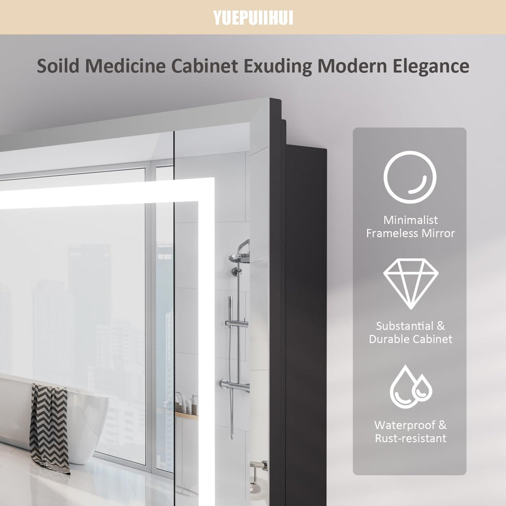 24X30 Inch Lighted Medicine Cabinet, Recessed Medicine Cabinet with Adjustable 3-Color, Brightness Dimming, Defogger, Wall Mounted