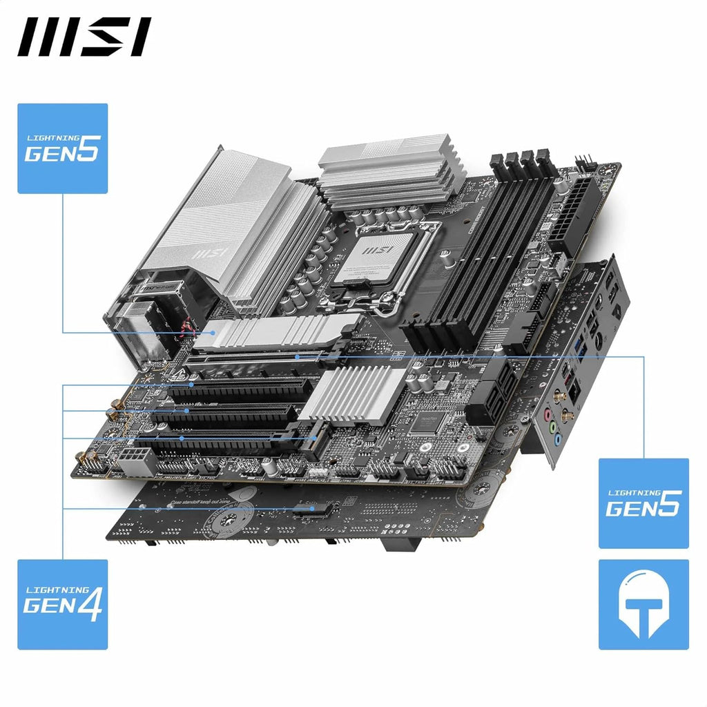 MSI PRO B860M-A WiFi Motherboard, mATX - Supports Intel Core Ultra Processors (Series 2), LGA 1851-12 DRPS, DDR5 Memory Boost (8600+ MT/s OC), PCIe 5.0 x16 & 4.0 x16, M.2 Gen5, Wi-Fi 7, 5G LAN