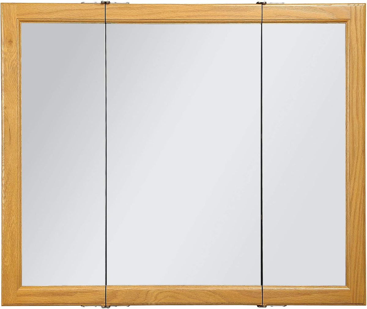 Design House Claremont Bathroom Medicine Cabinet with Mirror, 36 Inch Wall Mounted Cabinet, 3 Mirrored Doors, Honey Oak Wood Frame, Pre-Assembled, 36" W x 4.75" D x 30" H, 545285-HOK