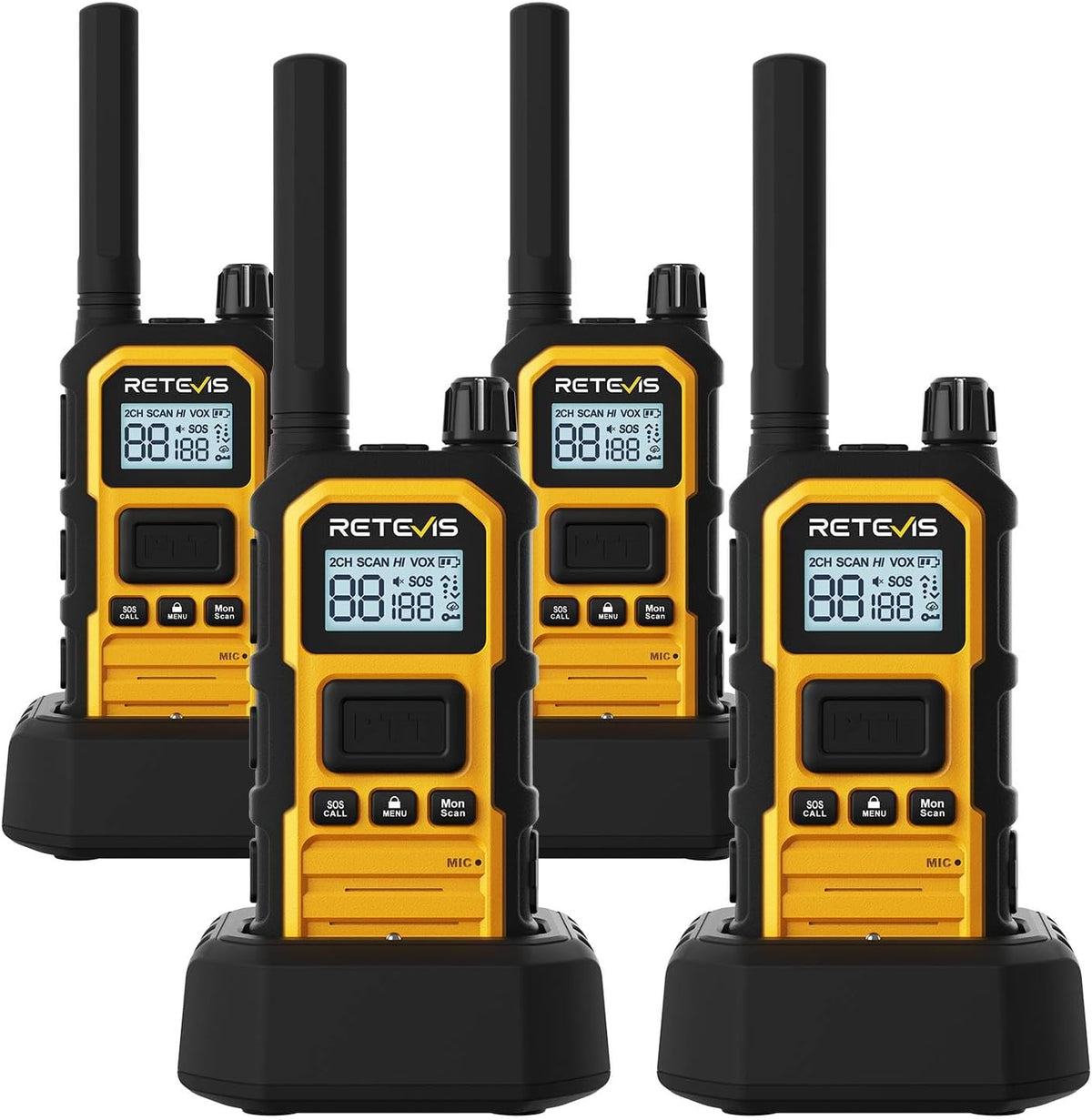 Retevis RB48 Plus IP67 Waterproof Heavy Duty Long Range Walkie Talkies, GMRS Radio, Construction Jobsite Two Way Radio, NOAA, Shock Resistant, Dual PTT, Emergency, Vibration Reminder(4 Pack)