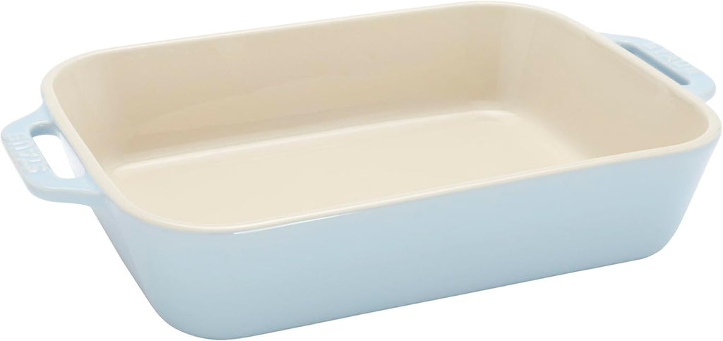 Staub Ceramic 4-pc Baking Pans Set, Casserole Dish with Lid, Brownie Pan, Light Blue