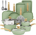 17 Piece Pots and Pans Set Non Stick, Nonstick Induction Granite Kitchen Cookware Sets, Induction Cookware Frying Pans, Nonstick Granite Cooking Set, Pan Sets for Cooking, Green