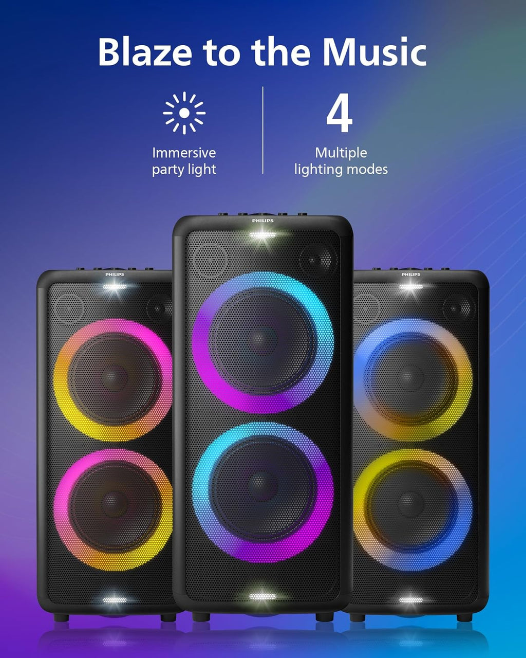 Philips X5206 Bluetooth Party Speaker - 14 Hours Play Time, Deep Bass, Party Lights, Karaoke Effects, Mic & Guitar Input, 80W Max Power, Black