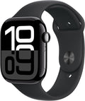 Apple Watch Series 10 GPS 46mm case Smartwatch with Jet Black Aluminum Case with Black Sport Band - M/L. Fitness Tracker, ECG App, Always-On Retina Display, Water Resistant