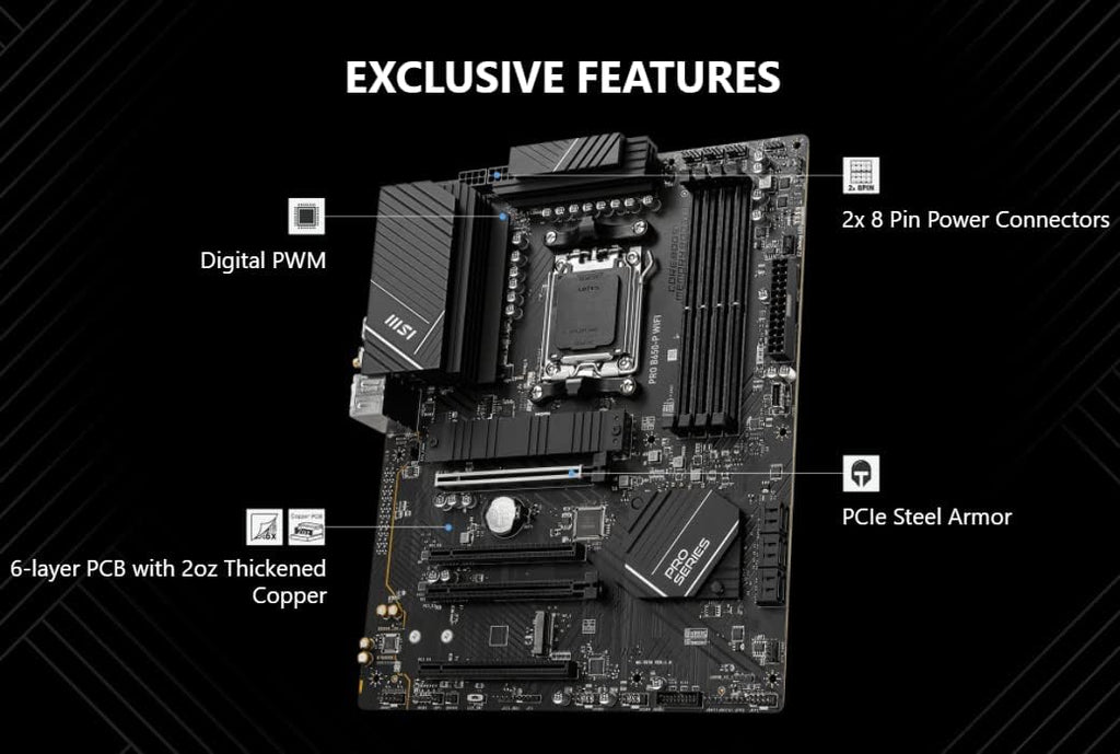 INLAND MSI PRO B650-P WiFi Motherboard with AMD Ryzen 5 7600X 6-Core Desktop Processor (AMD AM5, ATX, DDR5, PCIe 4.0)