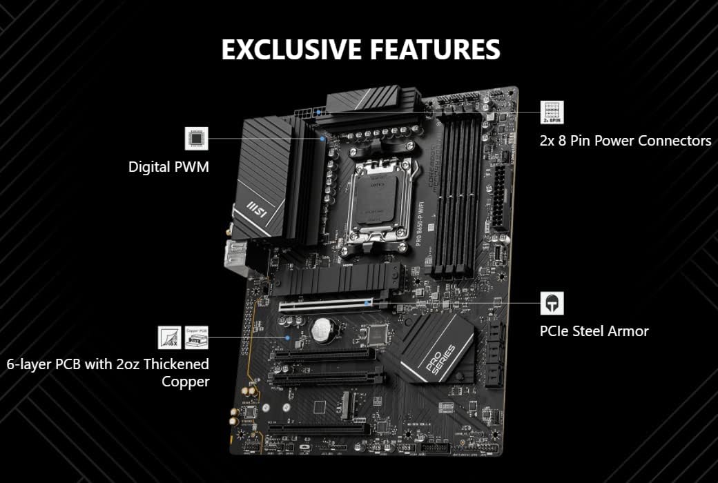 INLAND MSI PRO B650-P WiFi Motherboard with AMD Ryzen 5 7600X 6-Core Desktop Processor (AMD AM5, ATX, DDR5, PCIe 4.0)