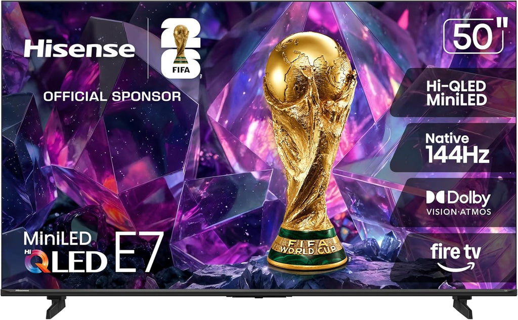 Hisense 50" E7 Cinema Series Hi-QLED Mini-LED 4K UHD Smart Fire TV (50E7SF, 2026 NEW) - Native 144Hz, AI Picture, Dolby Vision IQ · Atmos, FALD, MEMC, HDR10+ Adaptive, Alexa+